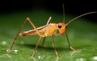 Fototapeta premium Orange Insect on Green Leaf Macro Photography