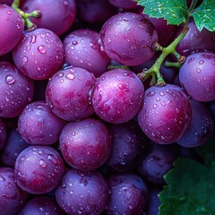 Vibrant grape cluster with glistening water droplets capturing nature's bounty
