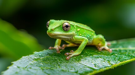 Fototapeta premium Emerald tree frog on leaf