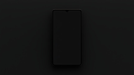 A black cell phone is shown on a black background