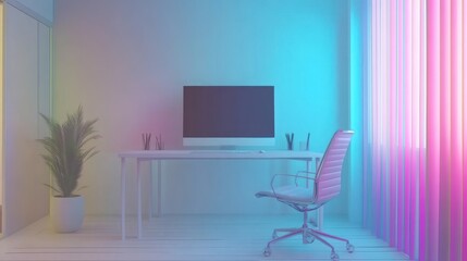 Neon-lit Workspace Interior