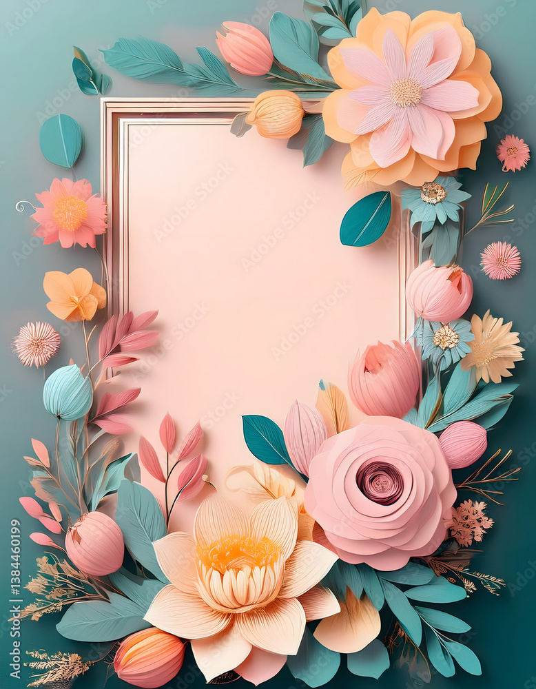 Poster a colorful floral frame design with various flowers and leaves, perfect for adding a personal touch 
