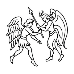 Fototapeta premium A devil and an angel are fighting vector illustration outline