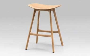 Sculpted Beige Wooden Stool on Neutral Background