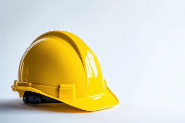 Bright yellow construction helmet resting on a clean surface with soft lighting, ideal for safety themes