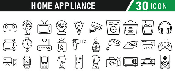Home Appliances collections icons set. Contains Home appliances, refrigerator, washing machine,  television, air conditioner and household. Vector illustration collection