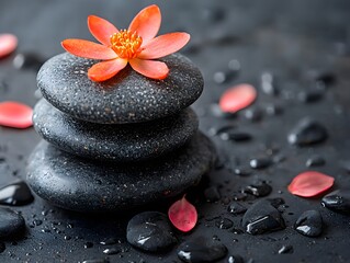 Red Flower on Black Rocks