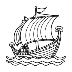 pirate ship isolated on white vector illustration outline