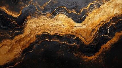 Obraz premium Abstract dark background with golden veins, creating an opulent visual effect