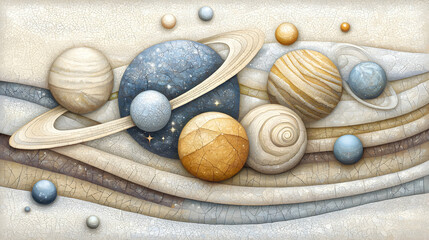 Whimsical Pastel Planets in a Dreamy Cosmic Scene