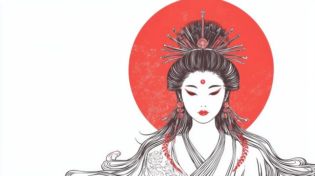 Amaterasu (Sun Goddess) isolated on white background