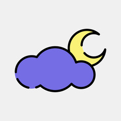 Icon cloudy night. Weather elements symbol. Icons in filled line style. Good for prints, web, smartphone app, posters, infographics, logo, sign, etc.
