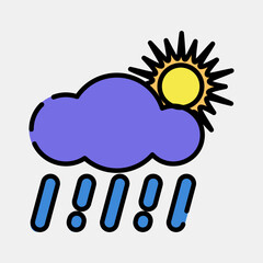 Icon rain with sun. Weather elements symbol. Icons in filled line style. Good for prints, web, smartphone app, posters, infographics, logo, sign, etc.