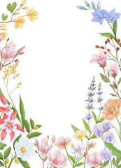 Spring Wildflower Border Illustration for romantic theme