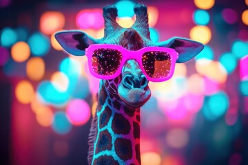 dancing giraffe disco 80s vibrant fun colorful funky party style music energy expressiveness joyful upbeat lively leisure