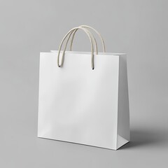 white paper bag shopping bag mockup with grey background wall