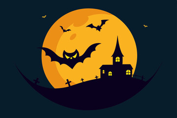 Halloween background with pumpkin and bats