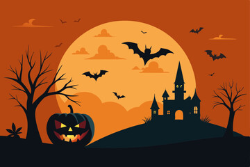 Halloween background with haunted house