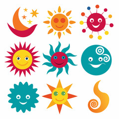 set of cartoon sun