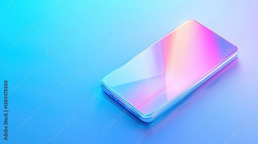 Poster smartphone displaying a holographic mobile user interface system in a futuristic and innovative sett