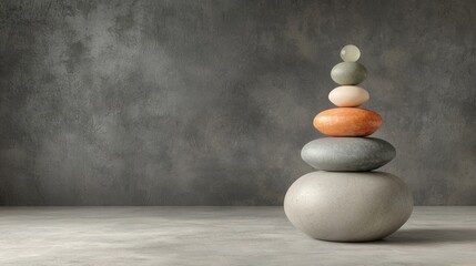 Stack of rocks representing information hierarchy in a conceptual poster for visual communication and organization