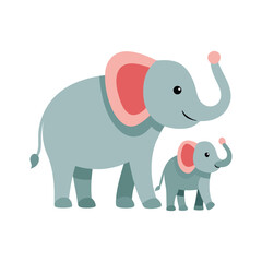 A mother elephant with her baby on white background