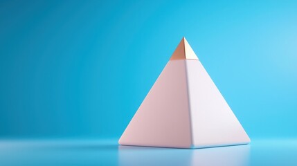 Minimalist white pyramid set against a blue background illustrating business milestones in a simple isometric style