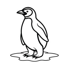 Fototapeta premium Black penguin silhouette, a wild bird, on a winter branch with a cartoon ice cream drawing