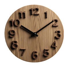 Minimalist Wall Clock with Oversized Numbers and Wood Isolated on Transparent Background