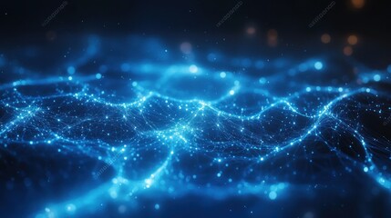 Fototapeta premium Futuristic Digital Landscape Abstract Technology Background with Interconnected Blue Lines and Nodes
