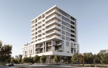 Modern White Apartment Building with Balconies