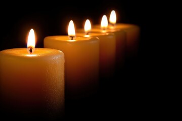 Glowing candles on dark background romantic minimalism serenity calm meditation relaxation spirituality