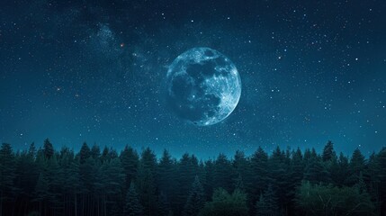 Fototapeta premium Full moon over a dark forest at night