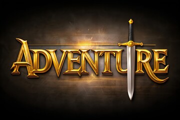 Bold "ADVENTURE" Text with Gold Trim and Sword Element in High-Contrast Style