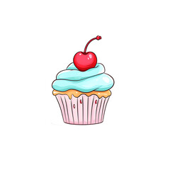 Cartoon Cupcake with Cherry on Top