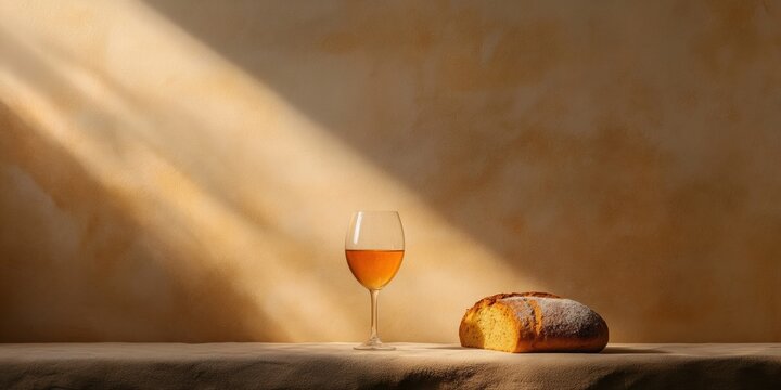 Ethereal Maundy Thursday Minimalism Sacred Communion Elements in Soft Golden Light - Spiritual Wellness and Easter Season Design Inspiration