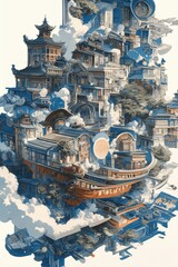 Obraz premium A towering, whimsical cityscape blending traditional and dreamlike elements