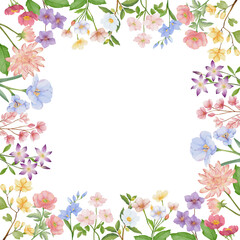 Spring Wildflowers Square Border Frame Illustration 