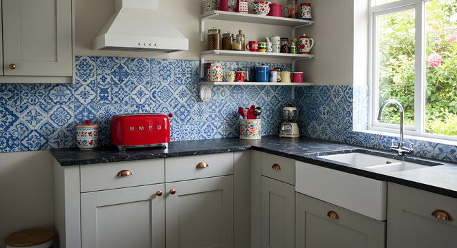 Stylish Kitchen Interior With Turkish Tiles And Retro Smeg Toaster