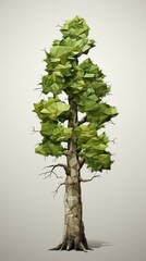 A detailed low poly illustration of a majestic sycamore tree showcases its thick textured trunk and vibrant green foliage against a neutral background perfect for nature themed