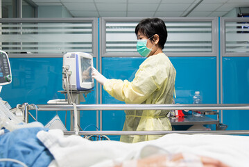 Doctor medical care patient on bed in hospital