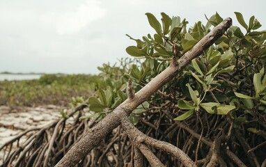 Weathered Branch on Mangrove Roots at Sandy