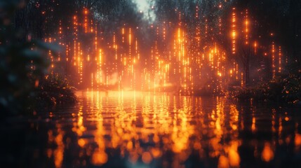 Obraz premium Enchanted Forest Lake: A Digital Fantasy