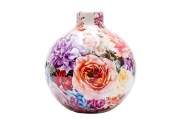 Globular Ceramic Vase with Vibrant Vintage Floral Print