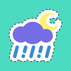 Sticker line cut rainy night. Weather elements symbol. Good for prints, web, smartphone app, posters, infographics, logo, sign, etc.