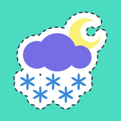 Sticker line cut snowing night. Weather elements symbol. Good for prints, web, smartphone app, posters, infographics, logo, sign, etc.