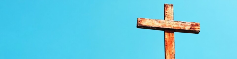 Spiritual Minimalism Rustic Wooden Cross Against Azure Sky - Holy Wednesday Resurrection Hope for Modern Faith Experiences