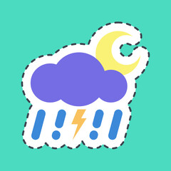 Sticker line cut thunder storm night. Weather elements symbol. Good for prints, web, smartphone app, posters, infographics, logo, sign, etc.