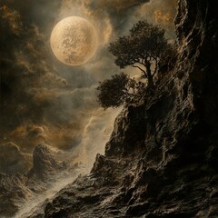 Fototapeta premium Mystical Moonlit Landscape: A Dreamlike Night Scene