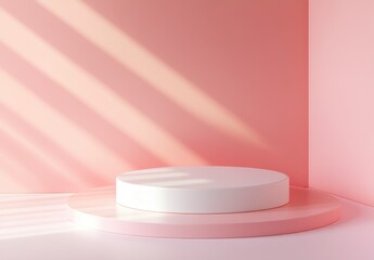 Stylish Minimalist Display Platform in Soft Pink Interior Setting